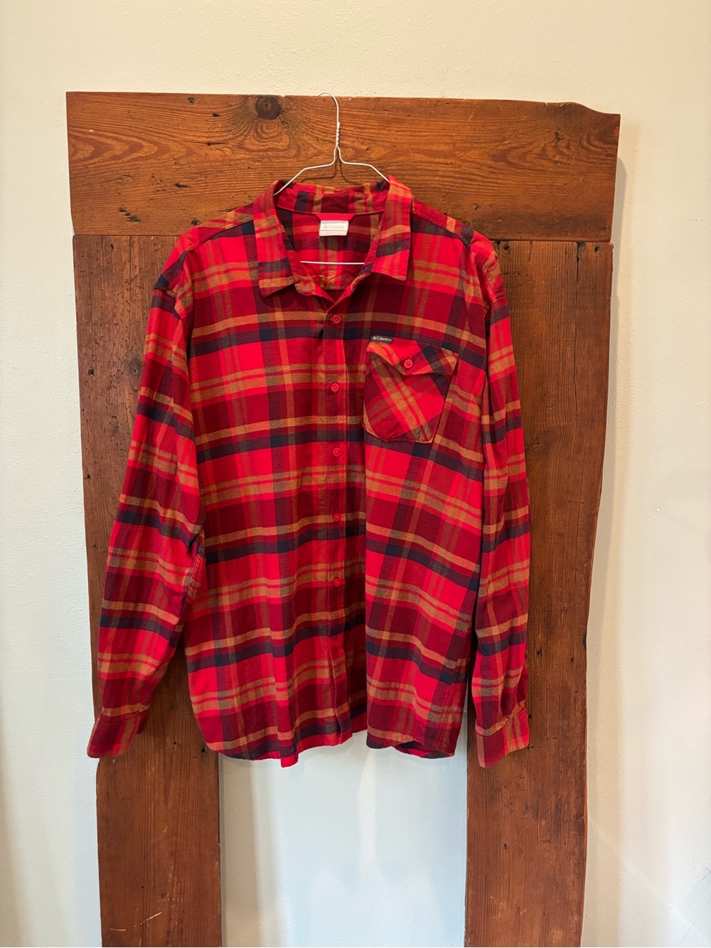 Columbia Red Plaid Button-Down Flannel Shirt